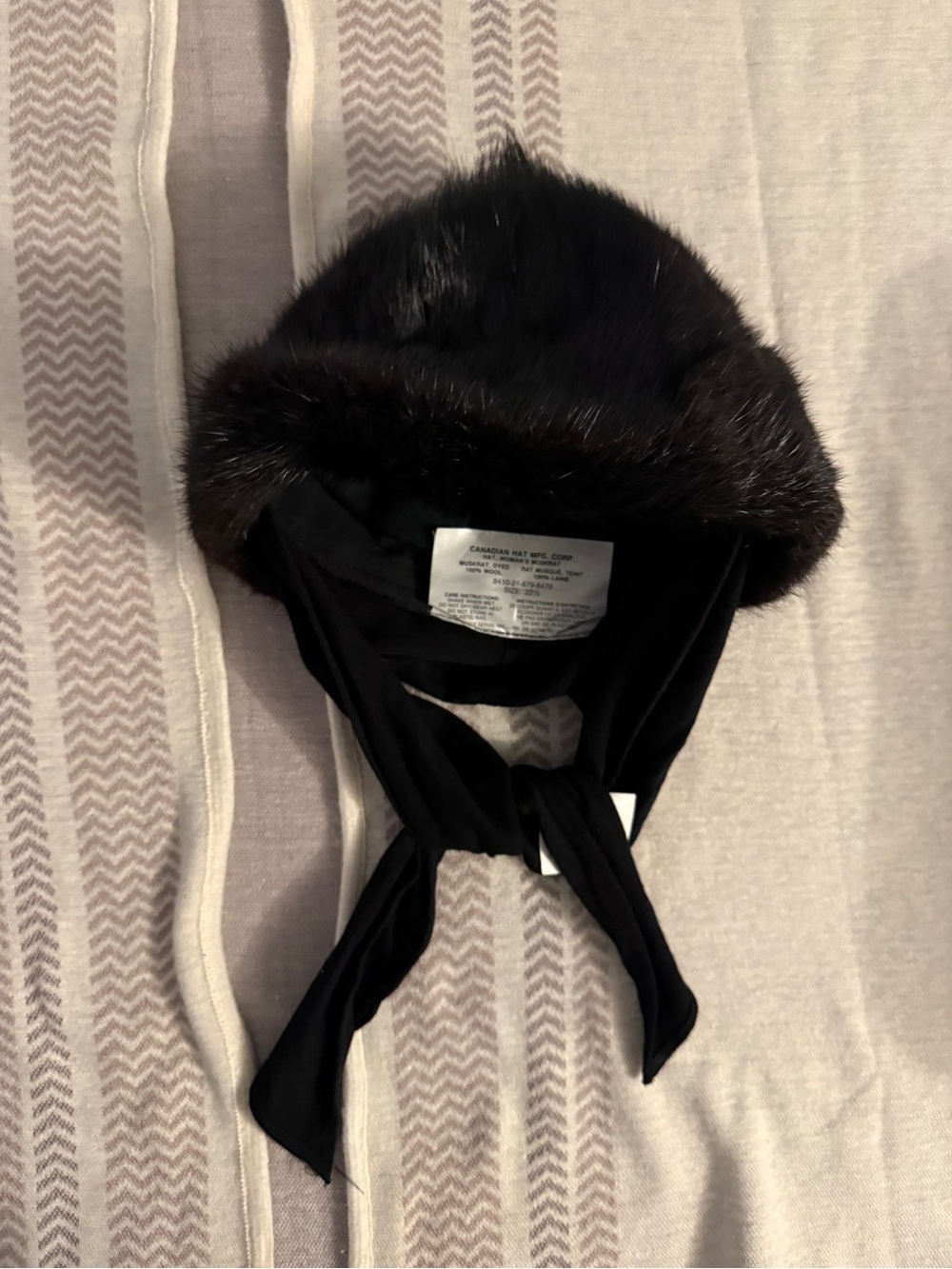 Canadian Muskrat Black Fur Trim Winter Hat with Ties Mfg Corp